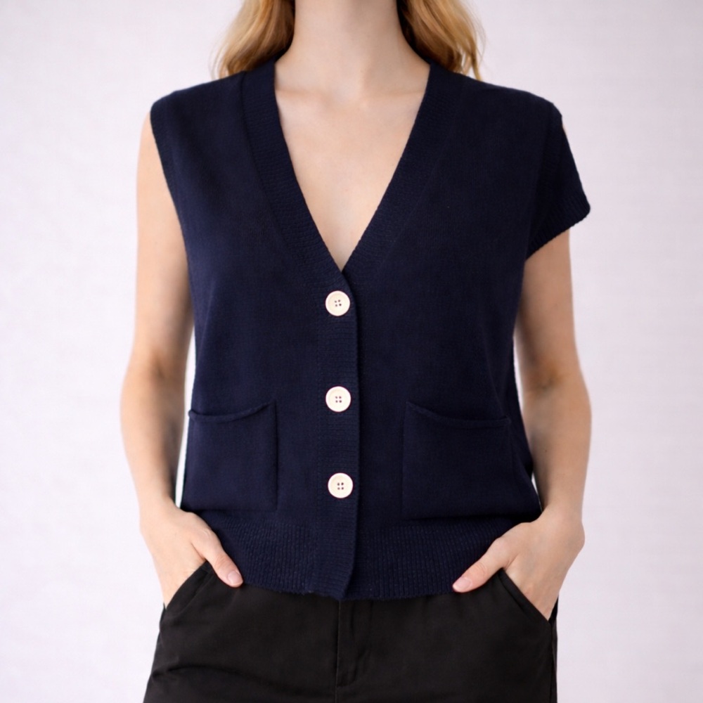 Alexandre Laurent Navy Knit Vest Cardigan OSFM Great Condition